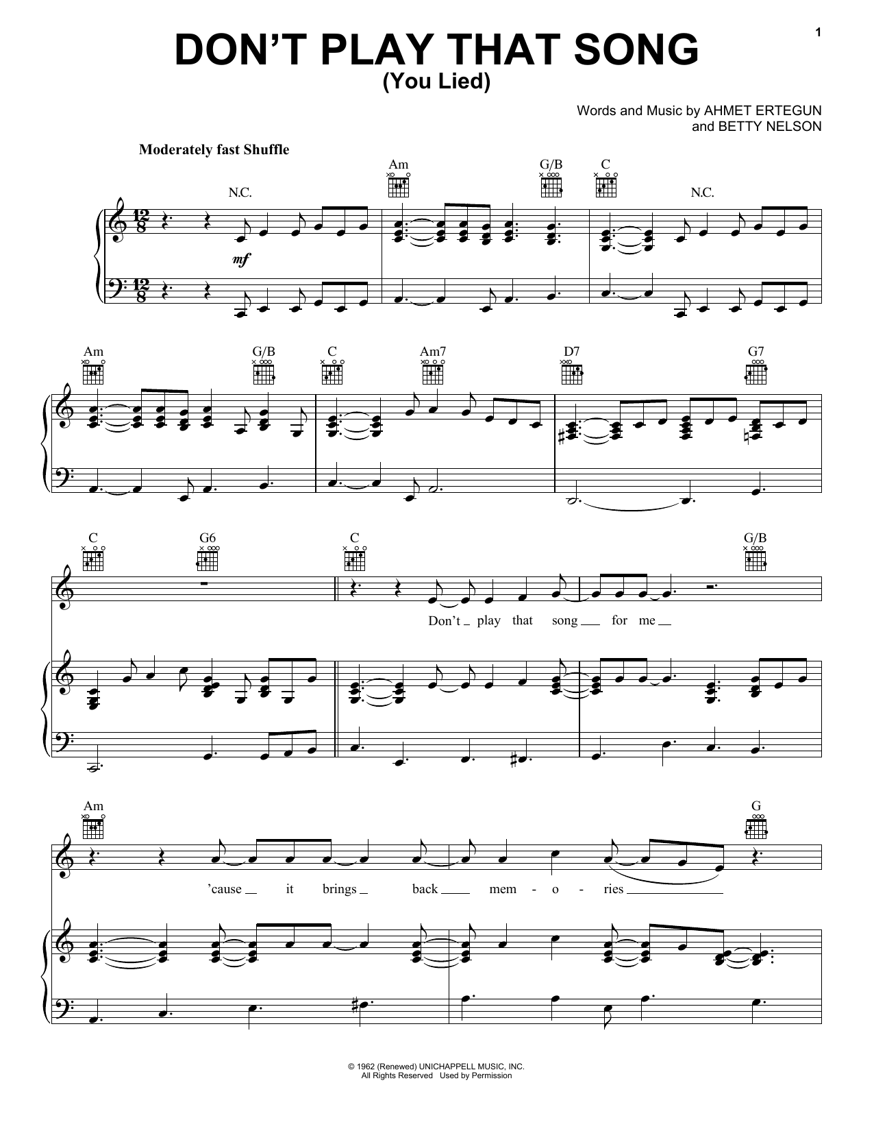 Aretha Franklin Don't Play That Song (You Lied) sheet music notes and chords. Download Printable PDF.