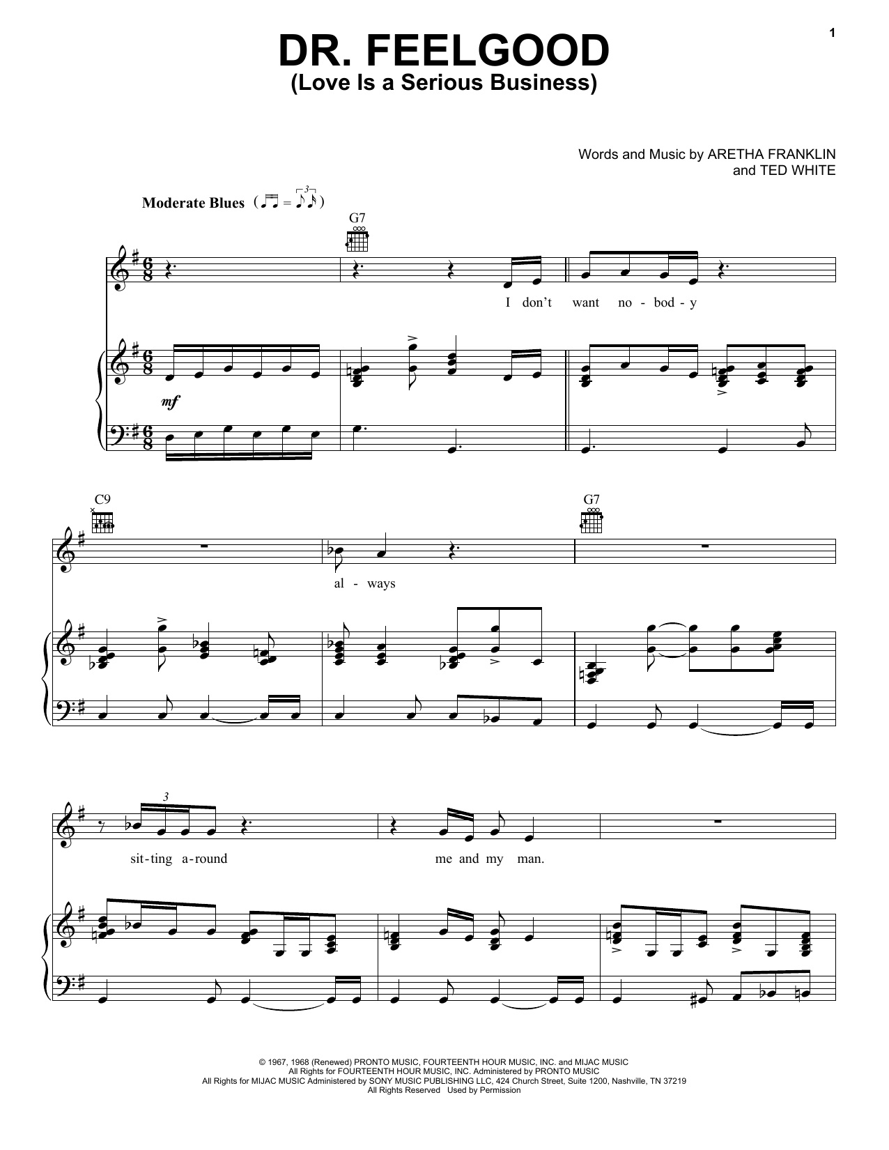 Aretha Franklin Dr. Feelgood (Love Is A Serious Business) sheet music notes and chords. Download Printable PDF.