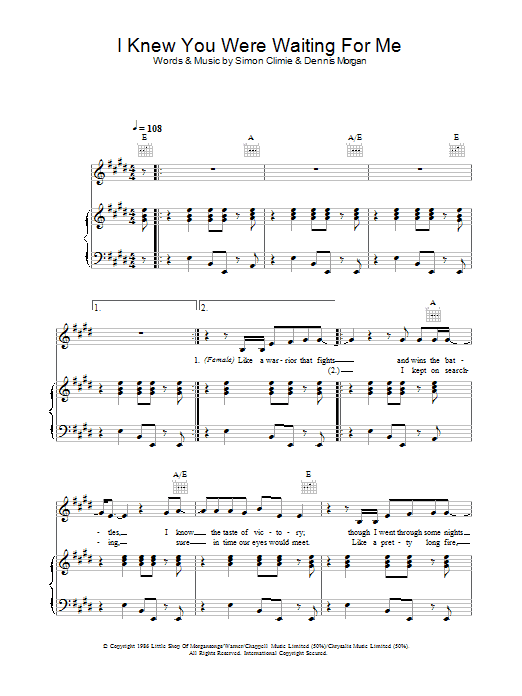 Aretha Franklin & George Michael I Knew You Were Waiting (For Me) sheet music notes and chords. Download Printable PDF.