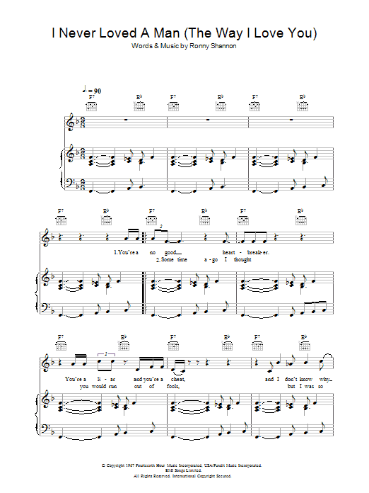 Aretha Franklin I Never Loved A Man (The Way I Love You) sheet music notes and chords. Download Printable PDF.