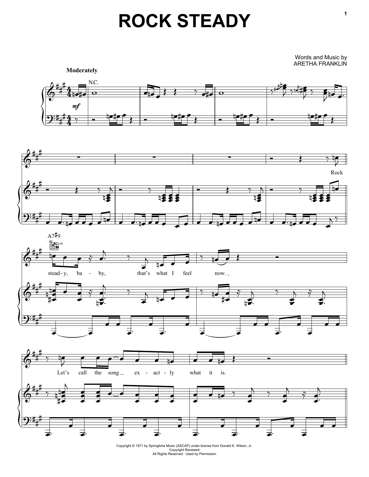 Aretha Franklin Rock Steady sheet music notes and chords. Download Printable PDF.