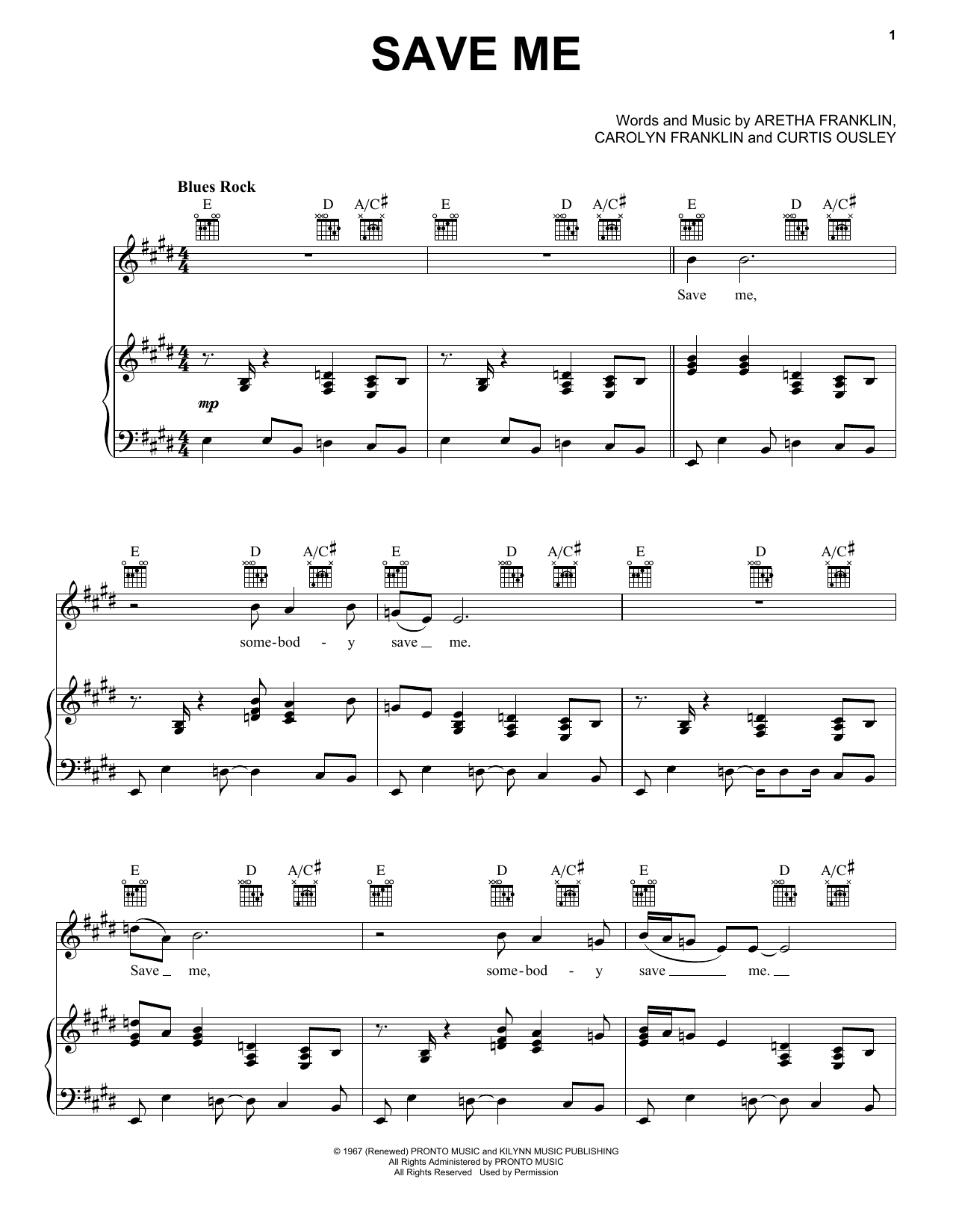 Aretha Franklin Save Me sheet music notes and chords arranged for Piano, Vocal & Guitar Chords (Right-Hand Melody)