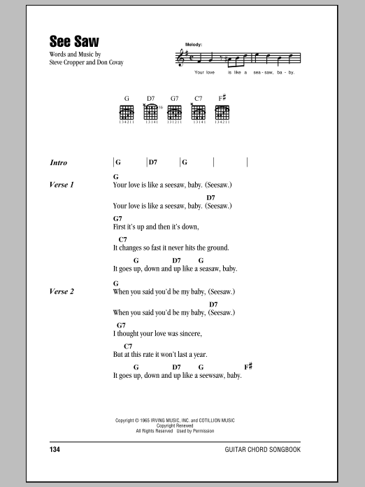 Aretha Franklin See Saw sheet music notes and chords arranged for Guitar Chords/Lyrics