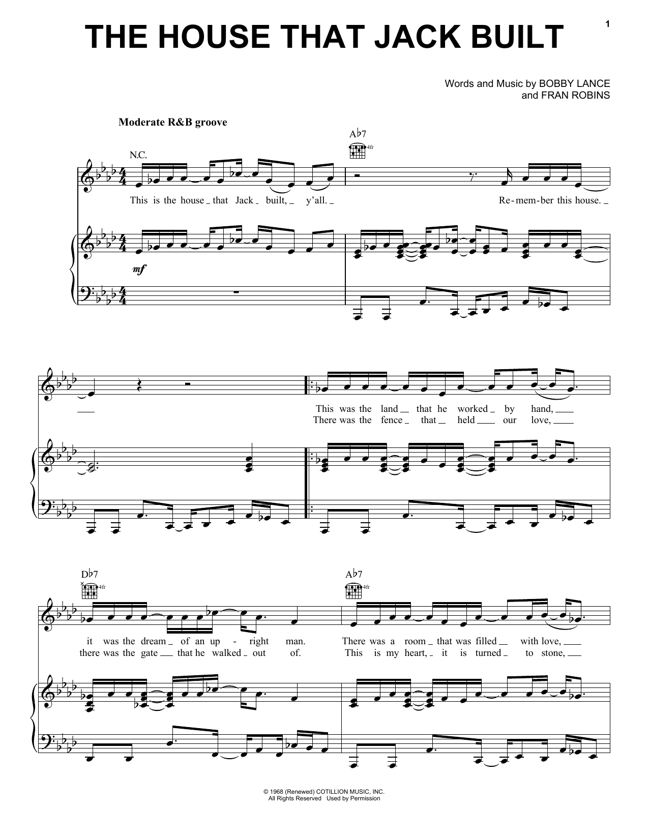 Aretha Franklin The House That Jack Built sheet music notes and chords. Download Printable PDF.