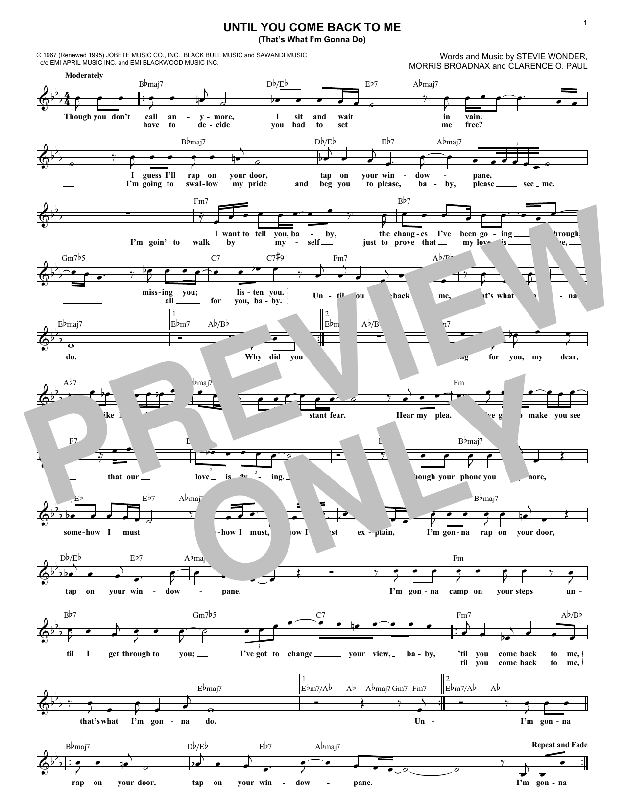 Aretha Franklin Until You Come Back To Me (That's What I'm Gonna Do) sheet music notes and chords. Download Printable PDF.