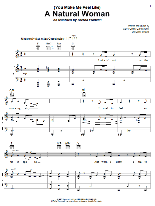 Aretha Franklin (You Make Me Feel Like) A Natural Woman sheet music notes and chords. Download Printable PDF.