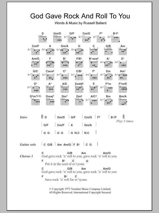 Argent God Gave Rock And Roll To You sheet music notes and chords. Download Printable PDF.