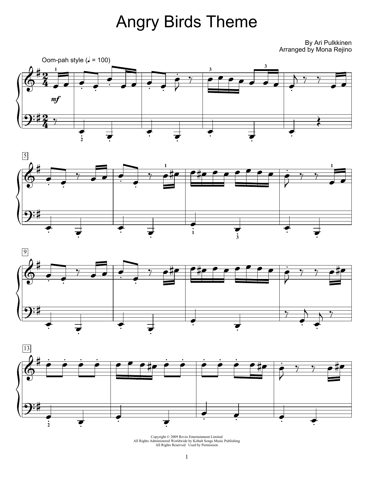 Learn to play Ari Pulkkinen Angry Birds Theme (arr. Mona Rejino) sheet music for Educational Piano in minutes. Price: 6.9900$ Ari Pulkkinen Angry Birds Theme (arr. Mona Rejino) sheet music notes and chords arranged for Educational Piano