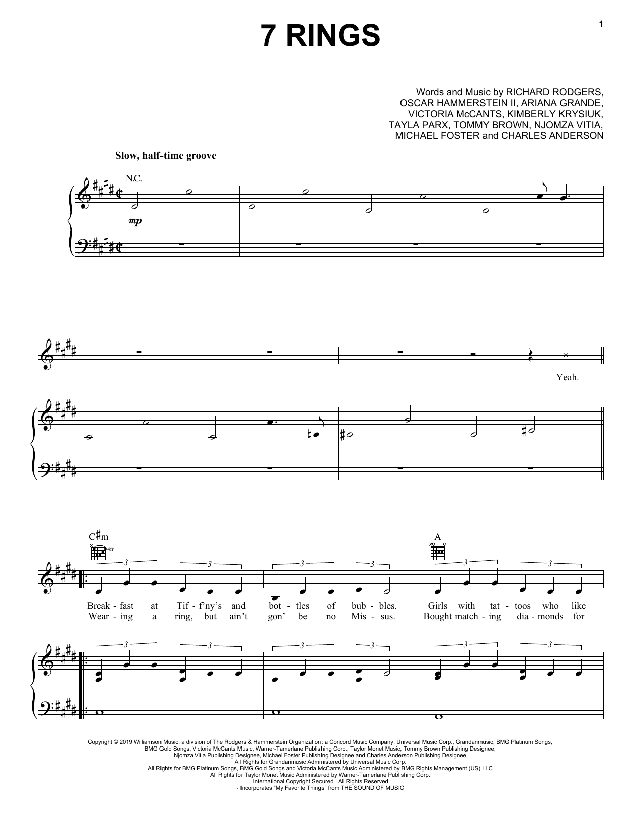 Ariana Grande 7 Rings sheet music notes and chords. Download Printable PDF.