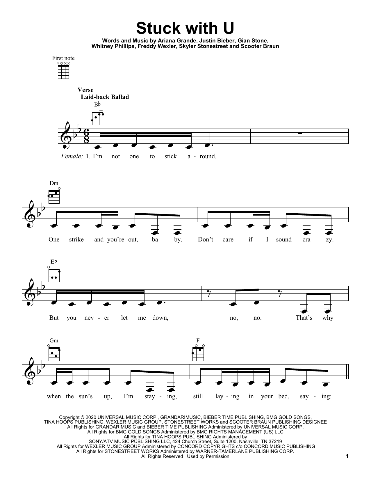 Ariana Grande and Justin Bieber Stuck With U sheet music notes and chords arranged for Ukulele