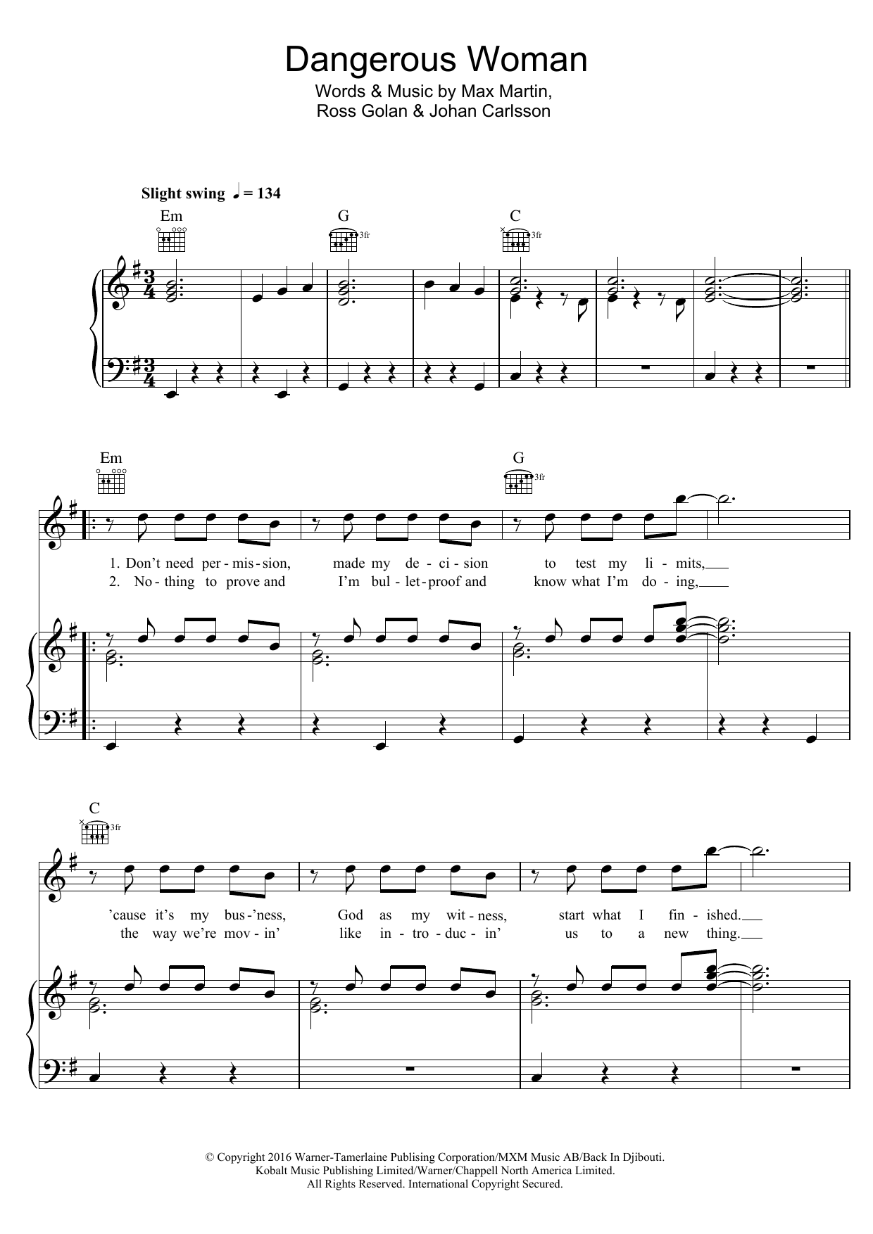 Ariana Grande Dangerous Woman sheet music notes and chords. Download Printable PDF.