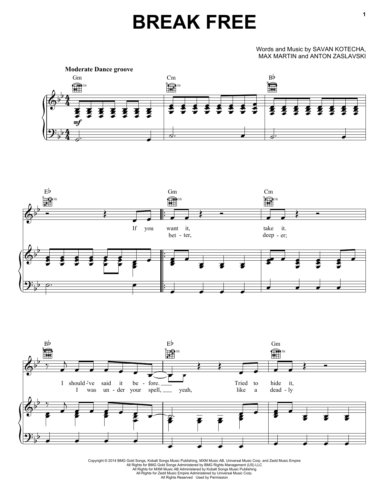 Ariana Grande feat. Zedd Break Free sheet music notes and chords. Download Printable PDF.