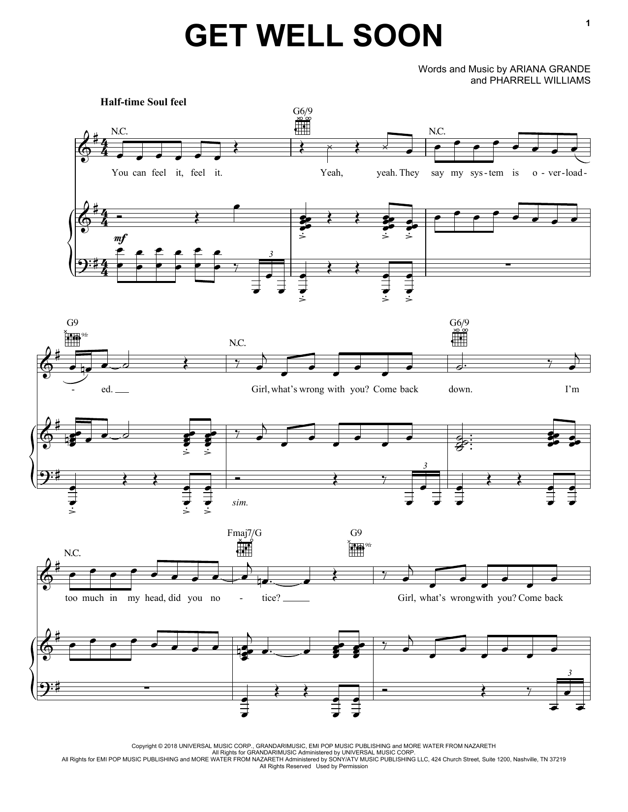 Learn to play Ariana Grande Get Well Soon sheet music for Piano, Vocal & Guitar Chords (Right-Hand Melody) in minutes. Price: 7.8900$ Ariana Grande Get Well Soon sheet music notes and chords arranged for Piano, Vocal & Guitar Chords (Right-Hand Melody)