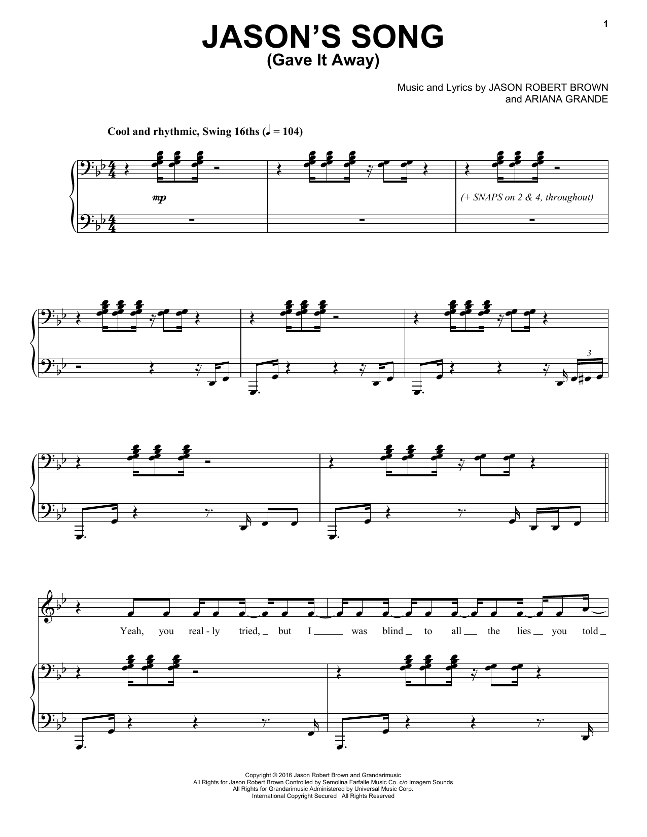 Ariana Grande Jason's Song (Gave It Away) sheet music notes and chords. Download Printable PDF.