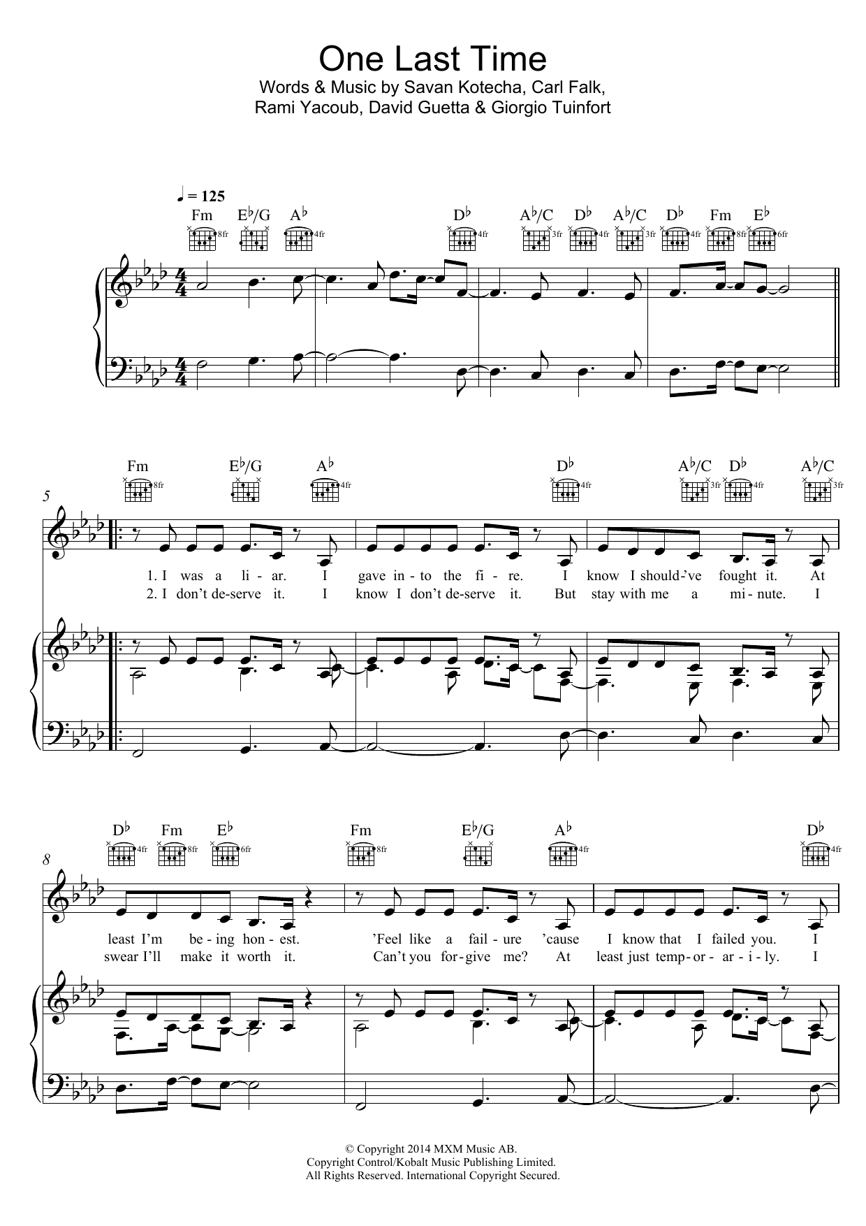 Ariana Grande One Last Time sheet music notes and chords. Download Printable PDF.