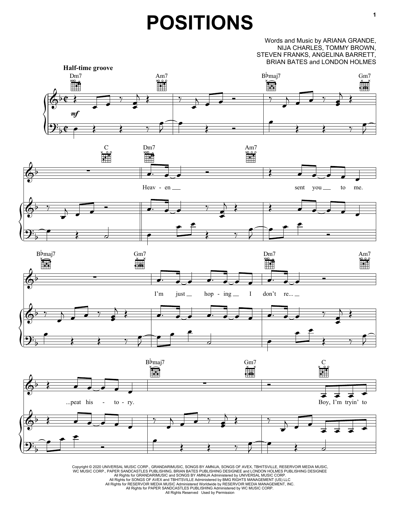 Ariana Grande Positions sheet music notes and chords. Download Printable PDF.