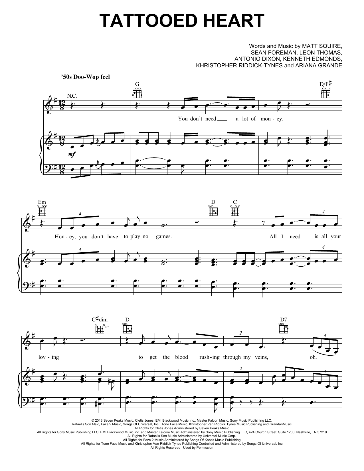 Ariana Grande Tattooed Heart sheet music notes and chords. Download Printable PDF.