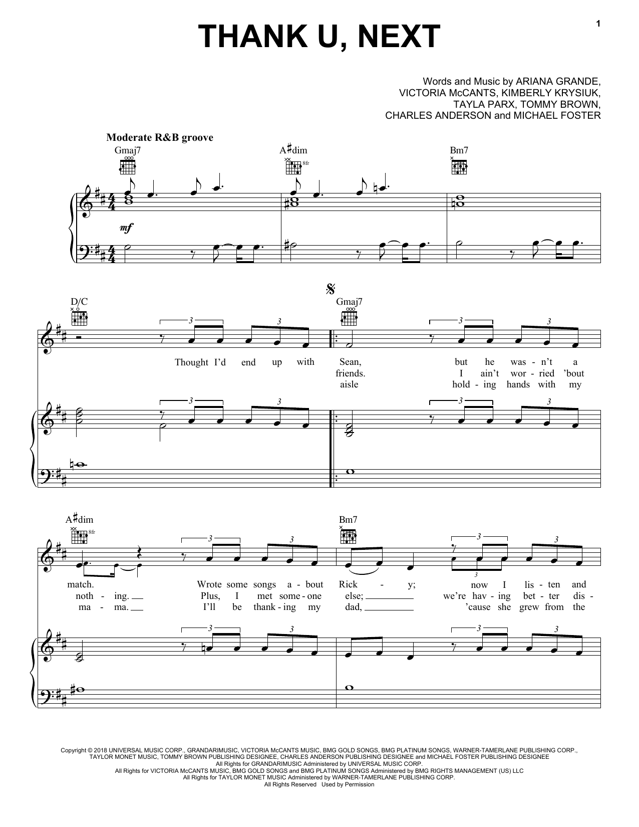 Ariana Grande thank u, next sheet music notes and chords. Download Printable PDF.