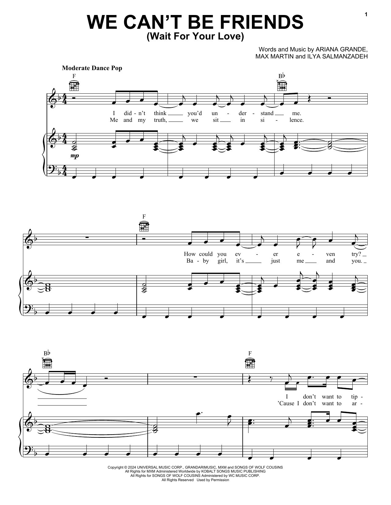 Ariana Grande we can't be friends (wait for your love) sheet music notes and chords. Download Printable PDF.