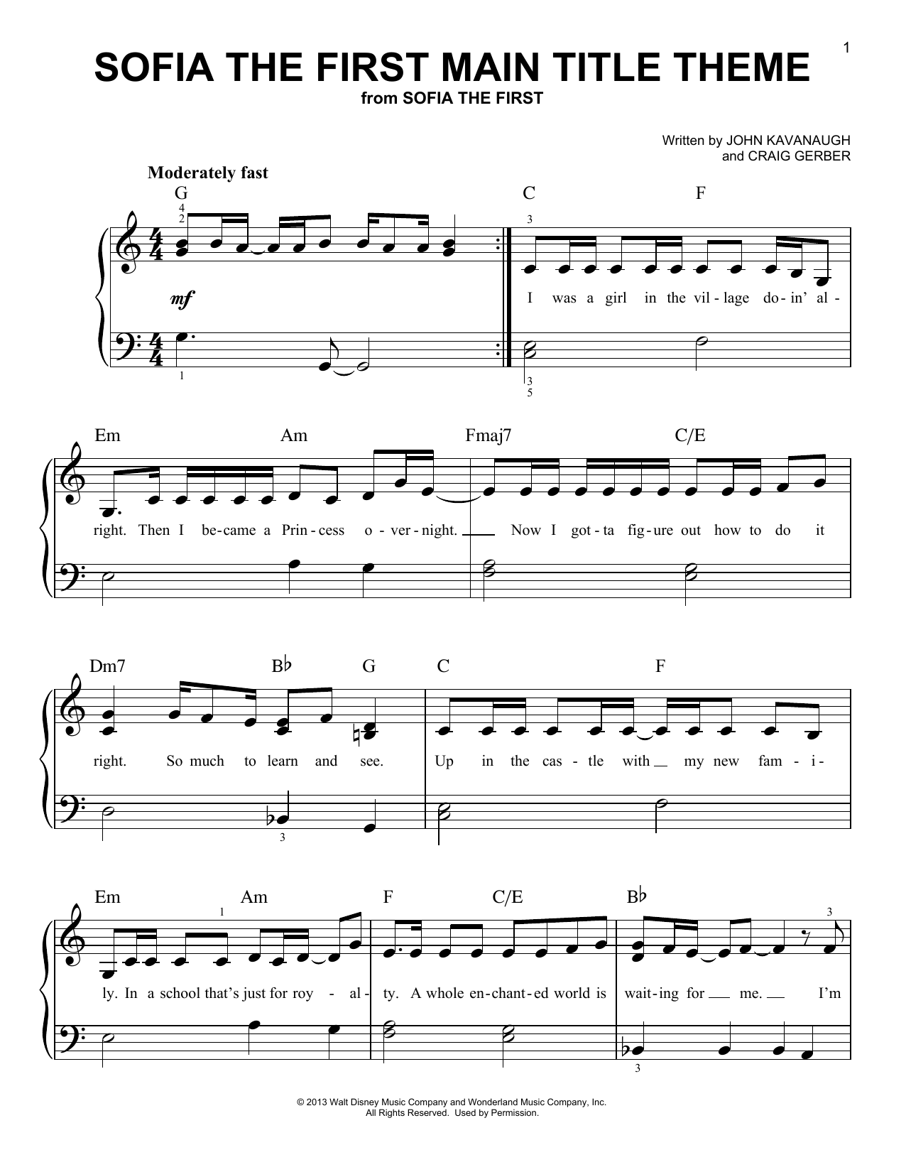 Various Sofia The First Main Title Theme sheet music notes and chords. Download Printable PDF.