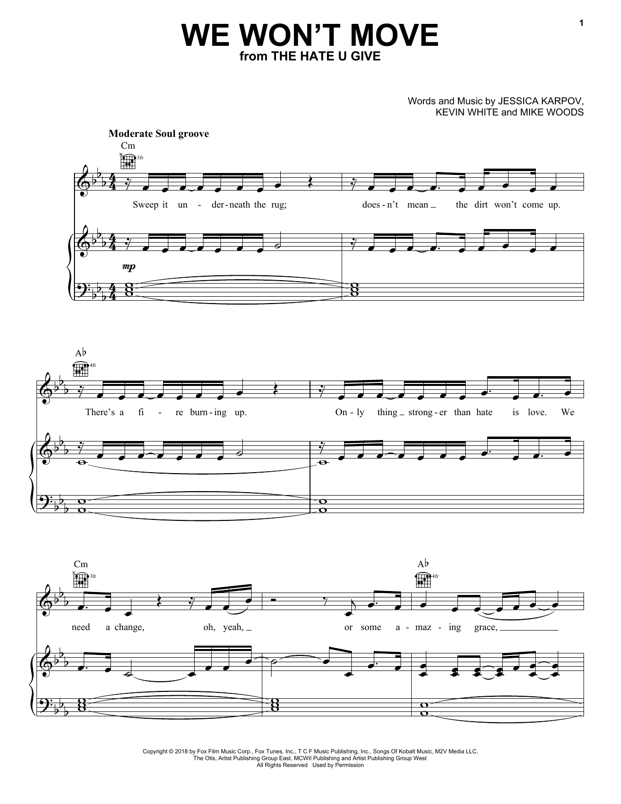 Arlissa We Won't Move sheet music notes and chords. Download Printable PDF.