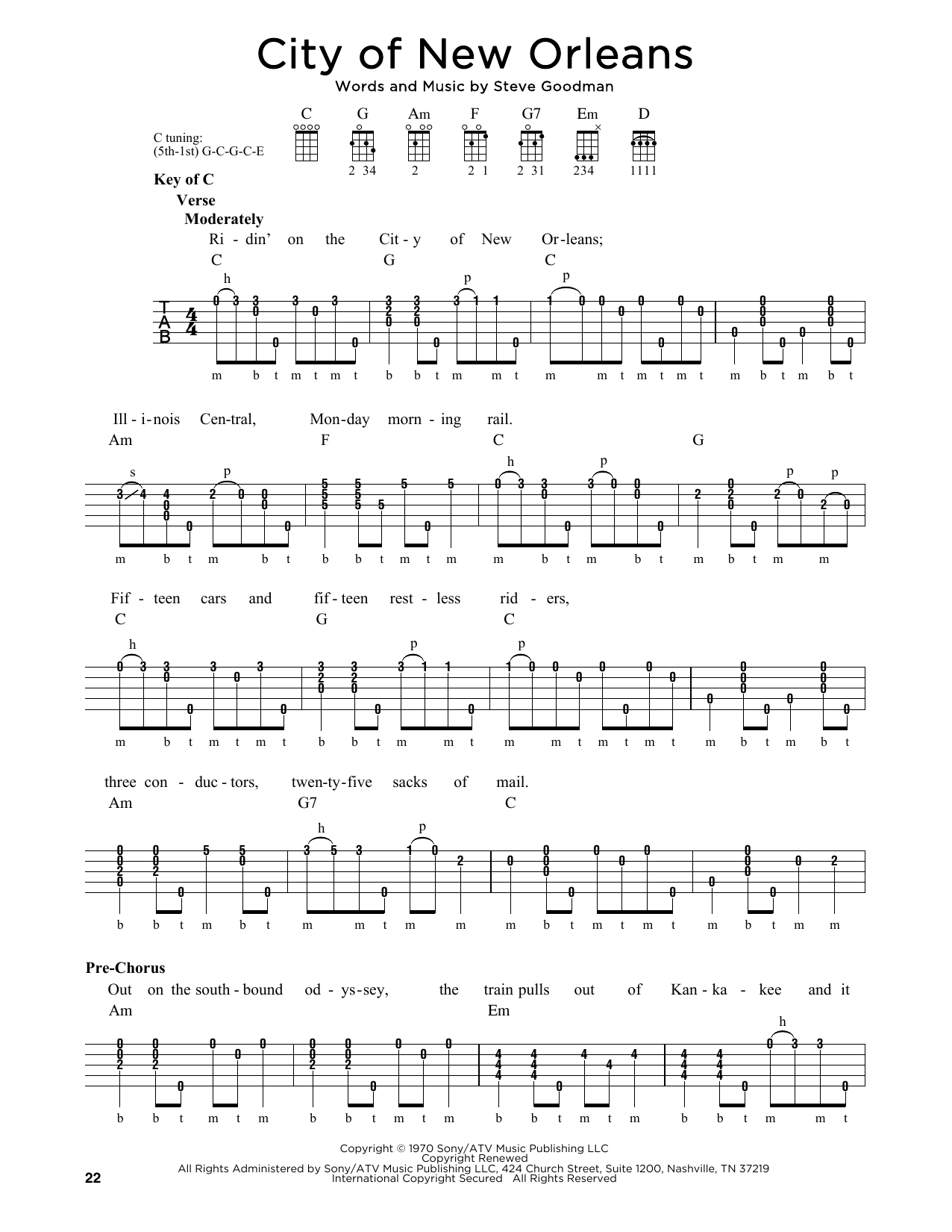 Arlo Guthrie City Of New Orleans sheet music notes and chords. Download Printable PDF.