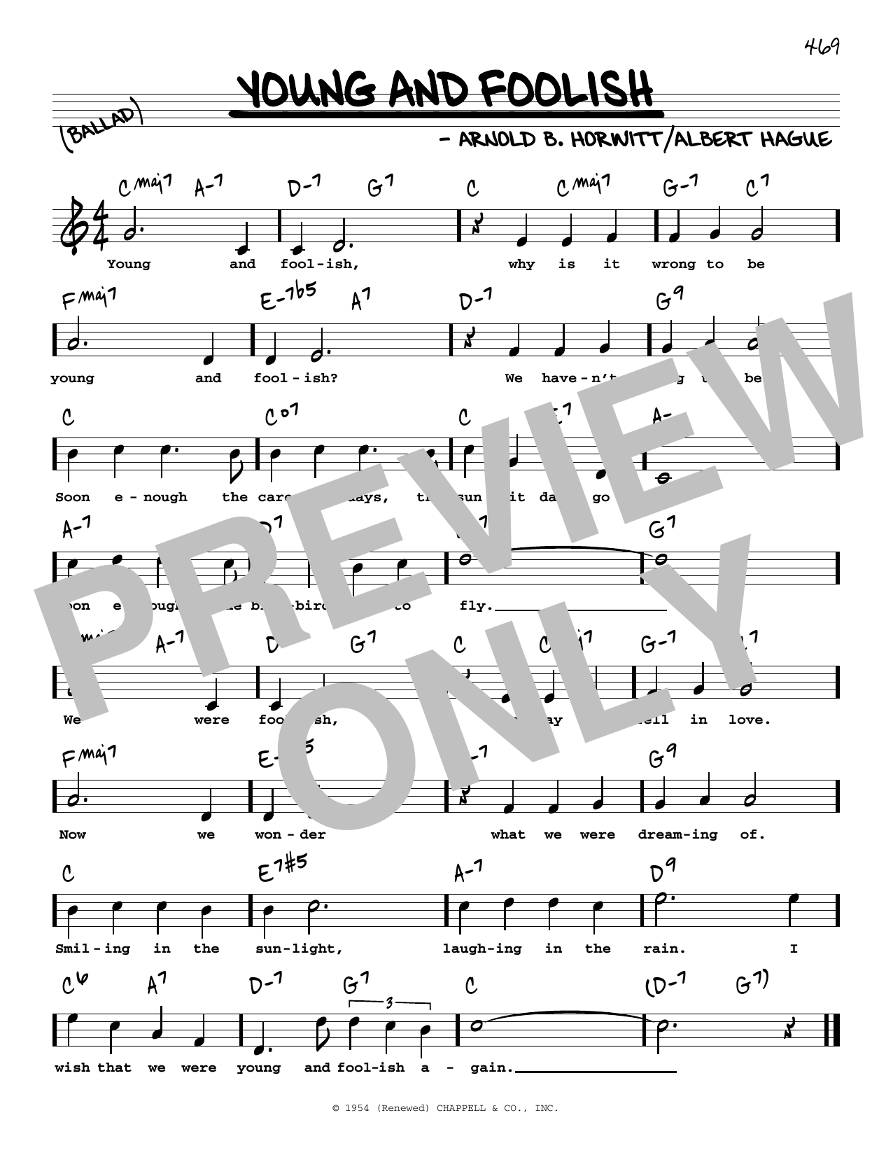 Arnold Horwitt and Albert Hague Young And Foolish (High Voice) (from Plain And Fancy) sheet music notes and chords arranged for Real Book – Melody, Lyrics & Chords