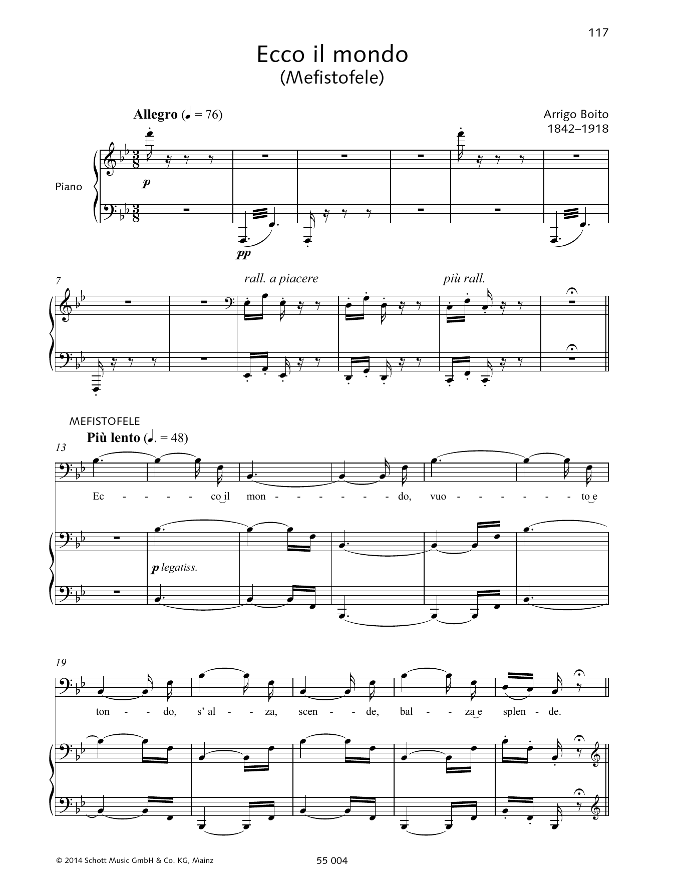 Learn to play Arrigo Boito Ecco il mondo sheet music for Piano & Vocal in minutes. Price: 6.9900$ Arrigo Boito Ecco il mondo sheet music notes and chords arranged for Piano & Vocal