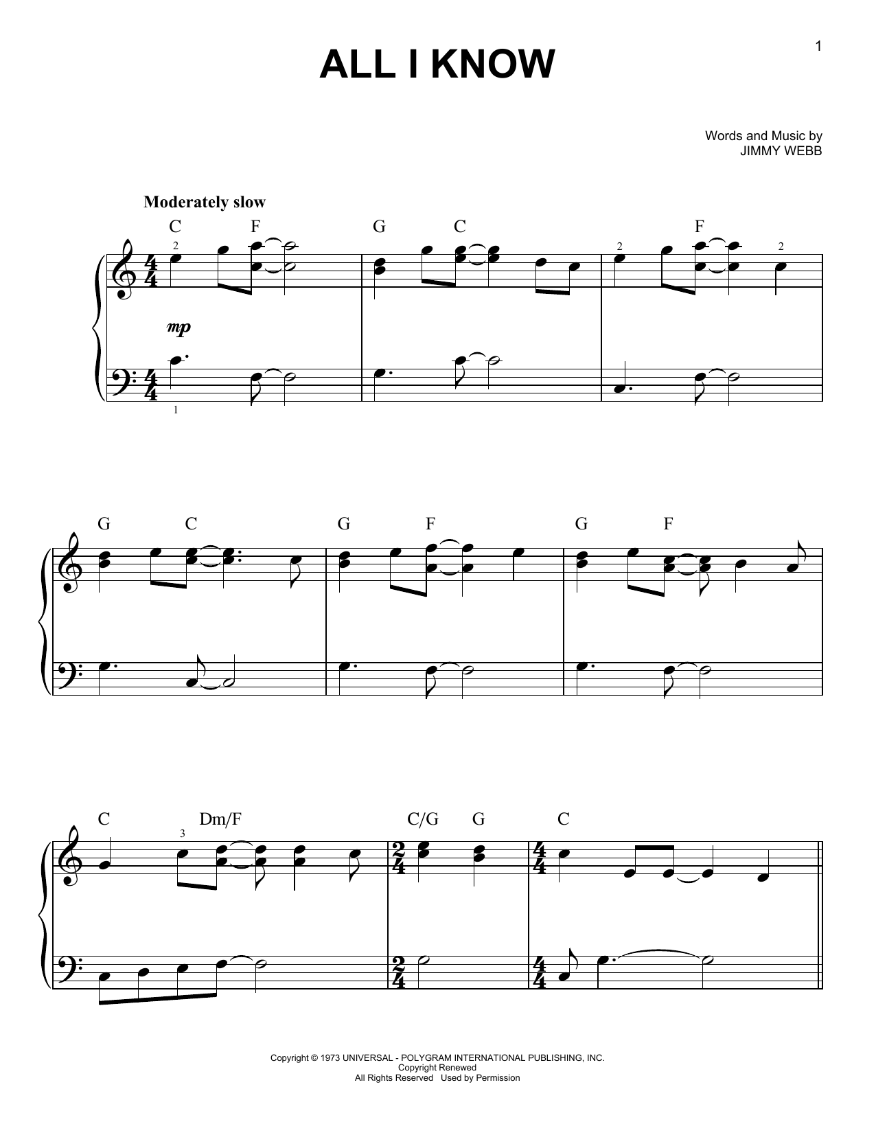 Art Garfunkel All I Know sheet music notes and chords. Download Printable PDF.