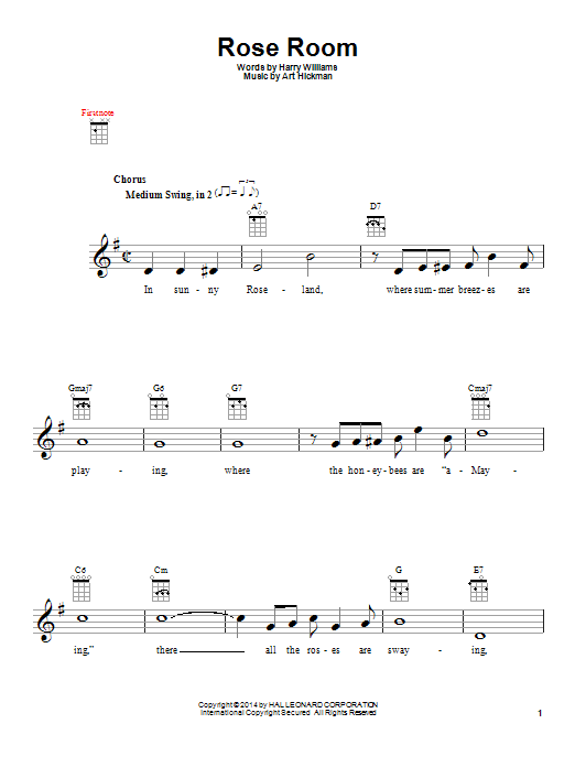 Learn to play Art Hickman Rose Room sheet music for Ukulele in minutes. Price: 5.9900$ Art Hickman Rose Room sheet music notes and chords arranged for Ukulele