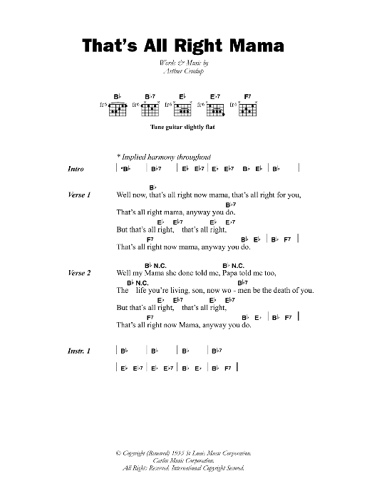 Arthur Crudup That's All Right Mama sheet music notes and chords. Download Printable PDF.