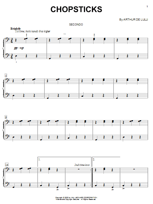 Arthur de Lulli Chopsticks sheet music notes and chords. Download Printable PDF.