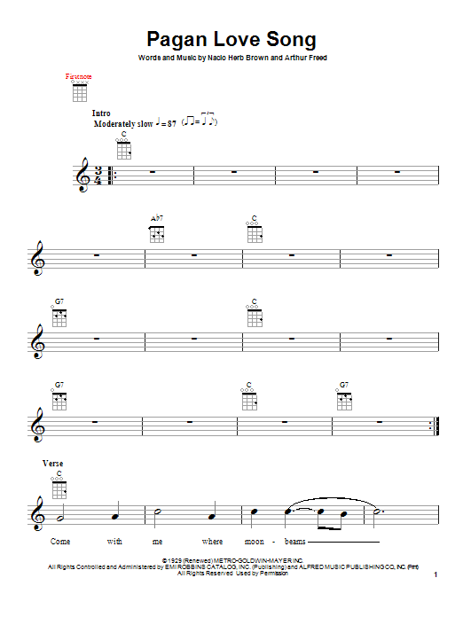 Learn to play Arthur Freed Pagan Love Song sheet music for Ukulele in minutes. Price: 5.9900$ Arthur Freed Pagan Love Song sheet music notes and chords arranged for Ukulele
