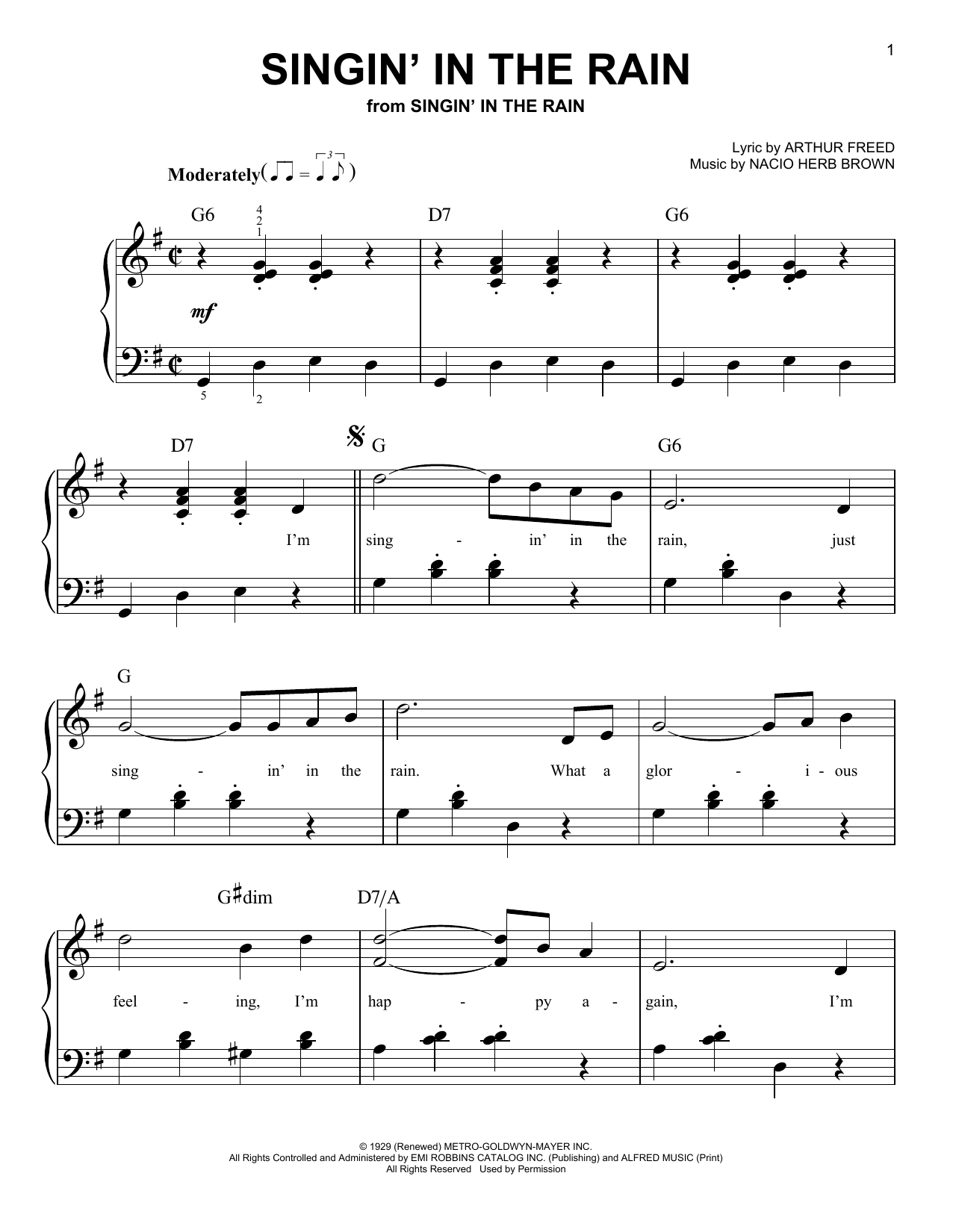 Arthur Freed Singin' In The Rain sheet music notes and chords. Download Printable PDF.