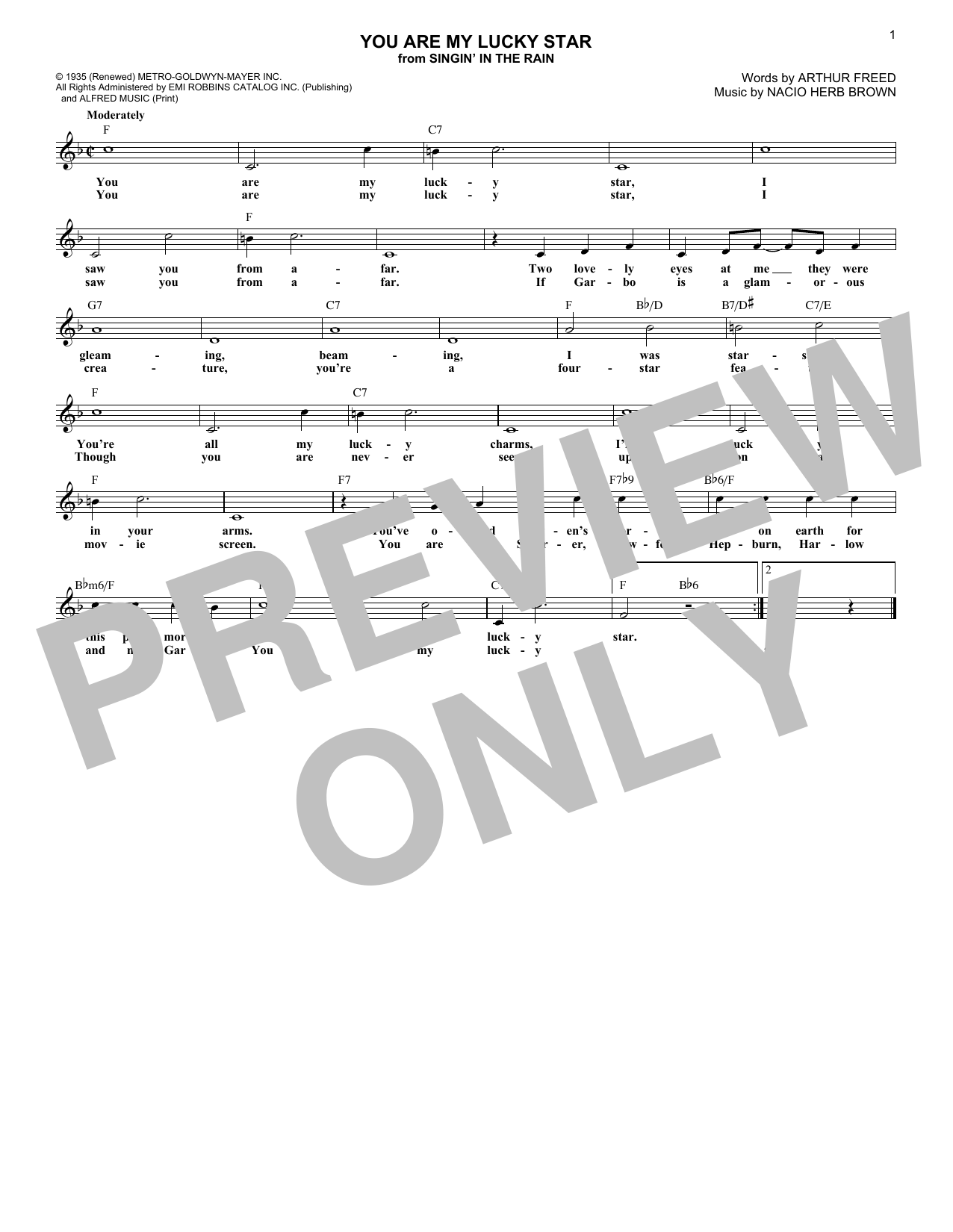 Arthur Freed You Are My Lucky Star sheet music notes and chords. Download Printable PDF.