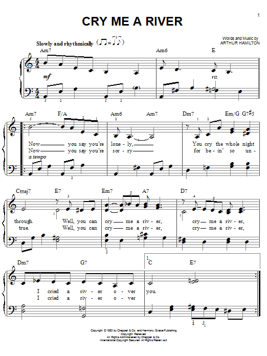 Arthur Hamilton Cry Me A River sheet music notes and chords. Download Printable PDF.