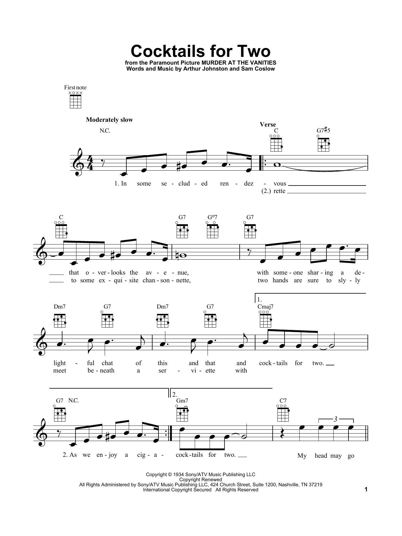 Arthur Johnston Cocktails For Two sheet music notes and chords. Download Printable PDF.