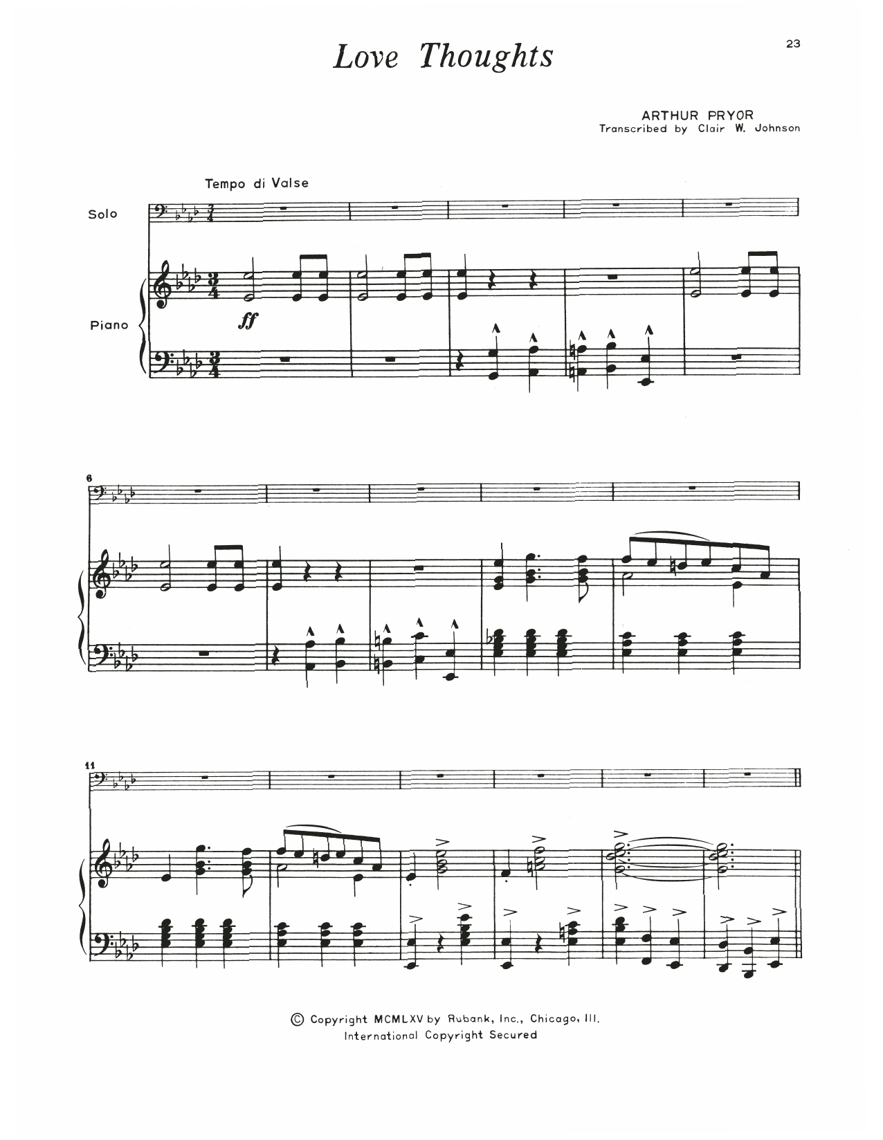 Arthur Pryor Love Thoughts sheet music notes and chords. Download Printable PDF.