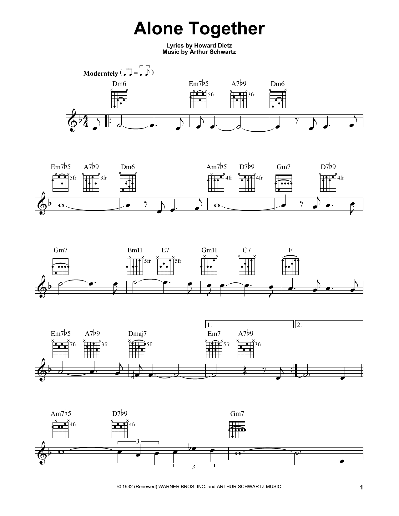 Arthur Schwartz Alone Together sheet music notes and chords. Download Printable PDF.