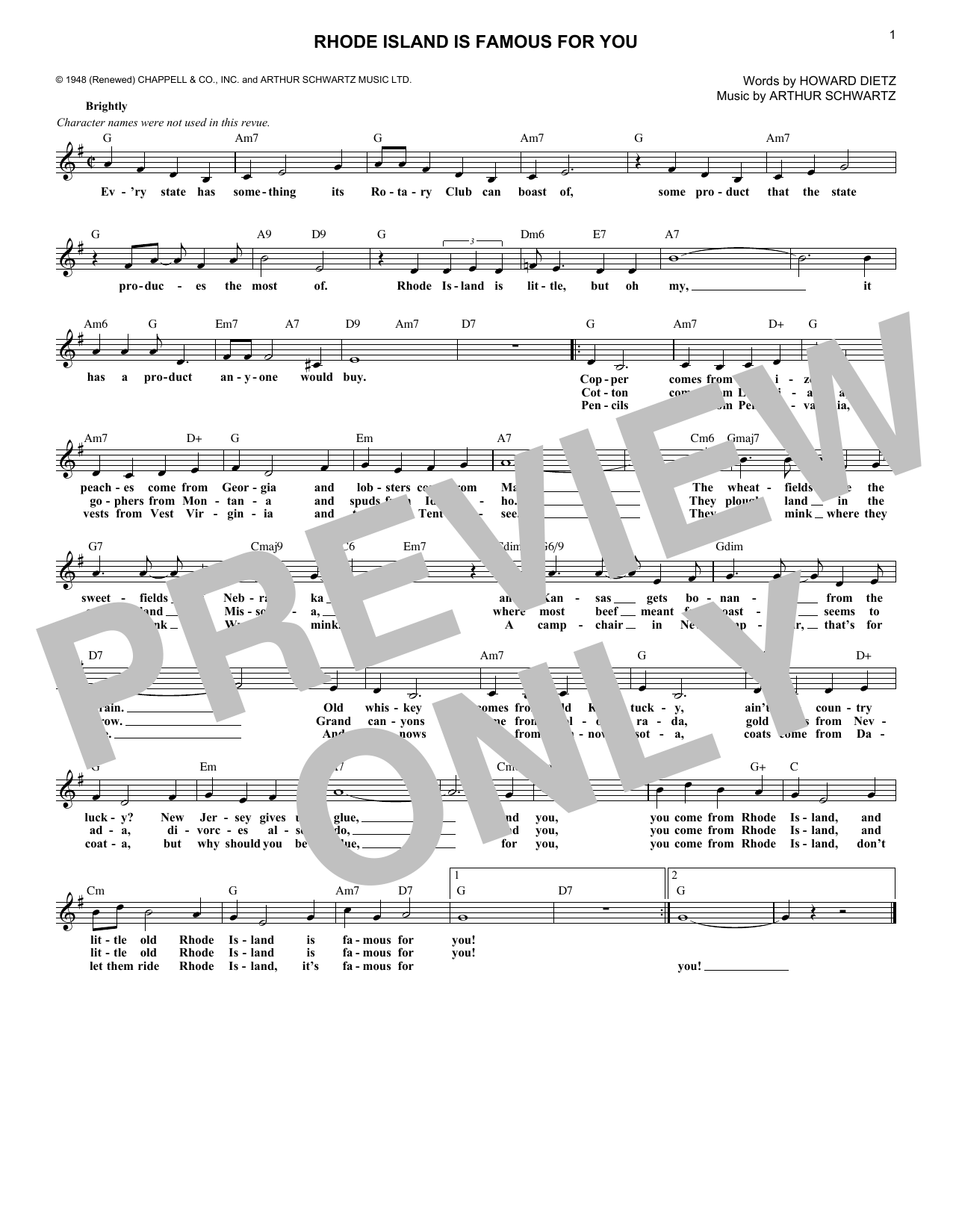 Arthur Schwartz Rhode Island Is Famous For You (from Inside U.S.A.) sheet music notes and chords. Download Printable PDF.