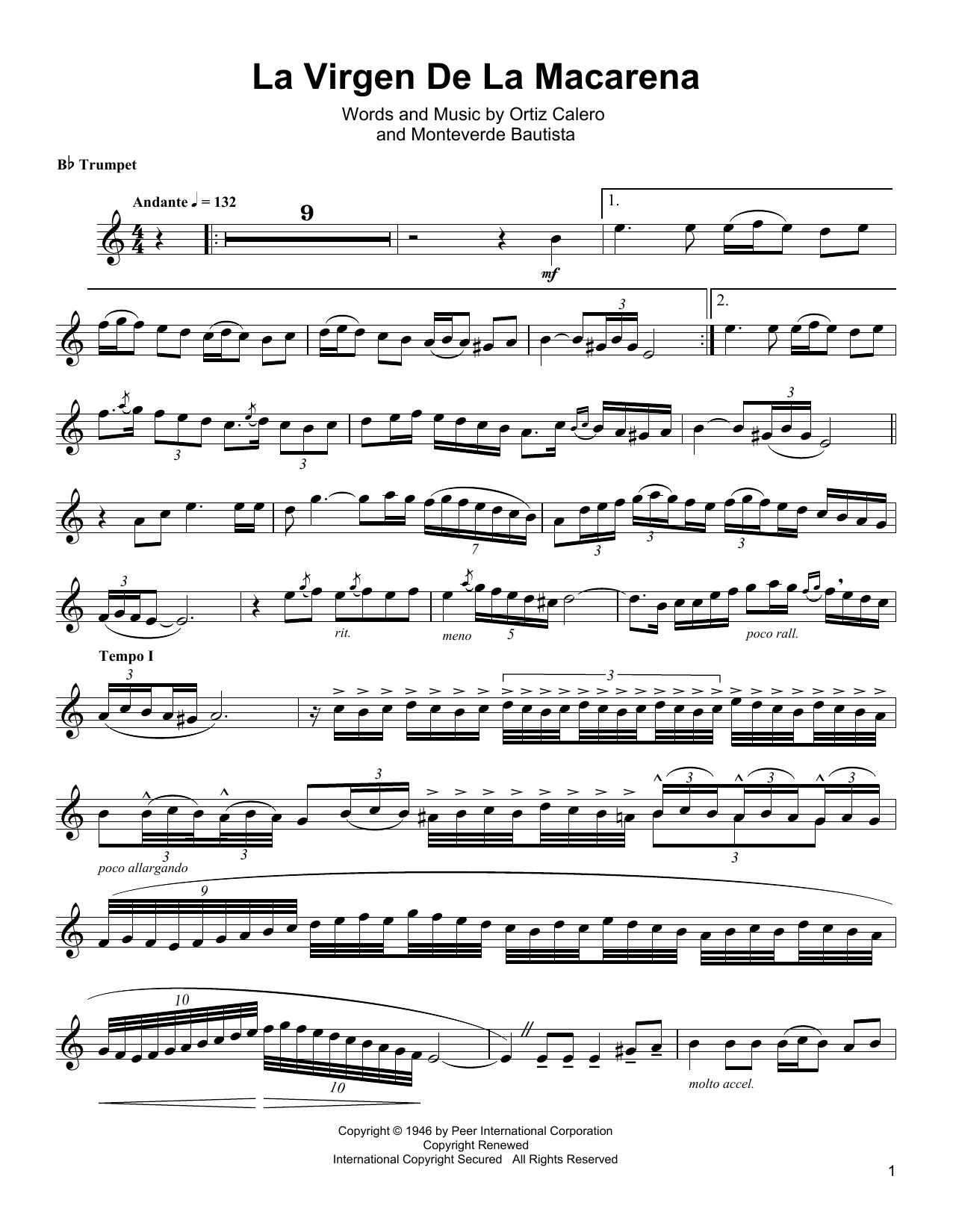 Arturo Sandoval La Virgen De La Macarena sheet music notes and chords. Download Printable PDF.