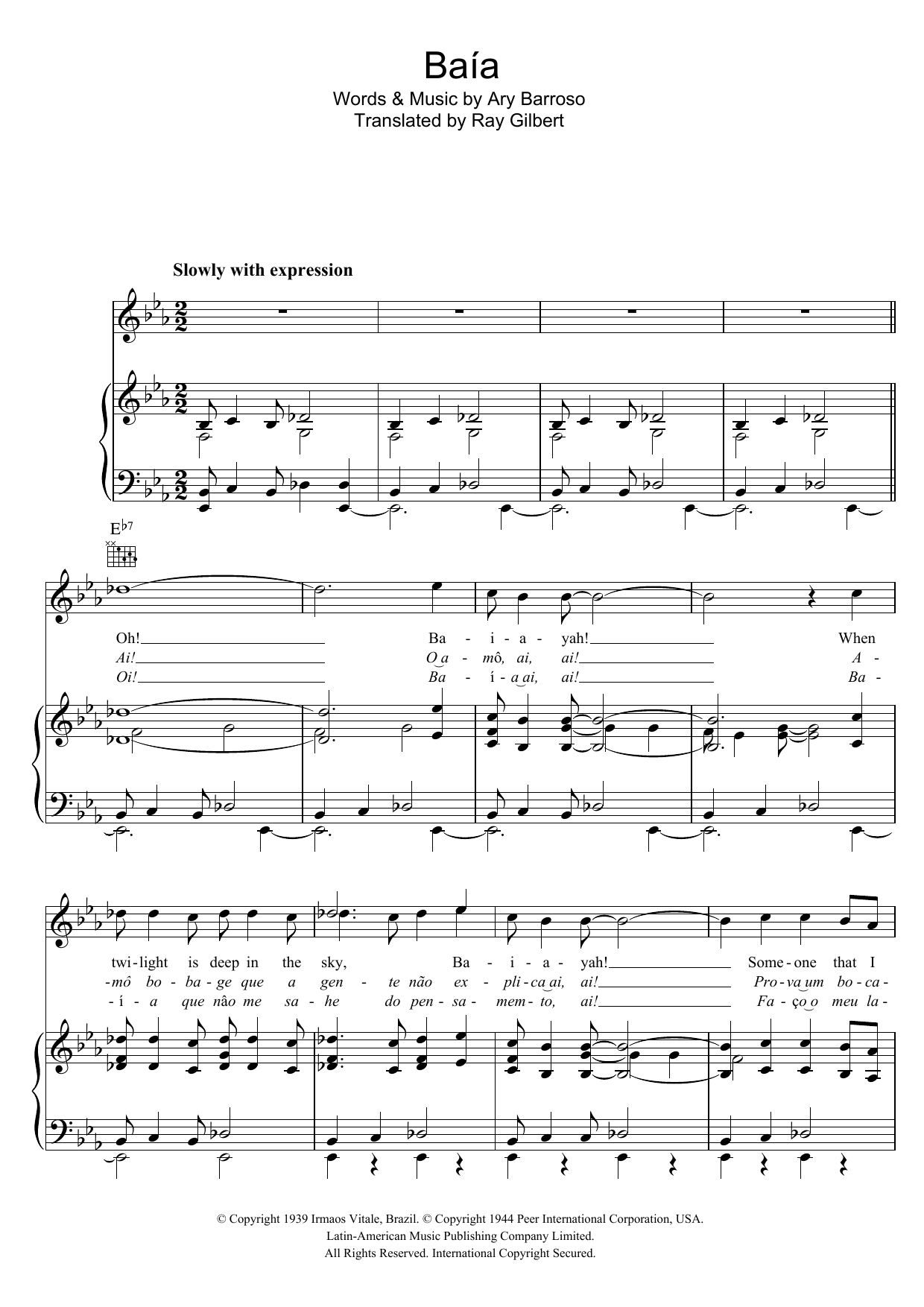 Learn to play Ary Barroso Baia sheet music for Piano, Vocal & Guitar Chords in minutes. Price: 7.8900$ Ary Barroso Baia sheet music notes and chords arranged for Piano, Vocal & Guitar Chords