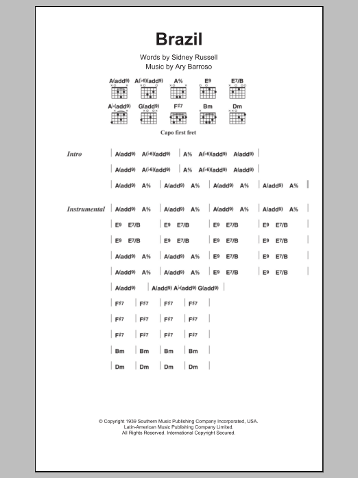 Ary Barroso Brazil sheet music notes and chords. Download Printable PDF.