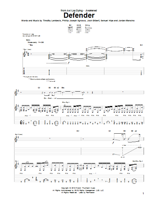 Learn to play As I Lay Dying Defender sheet music for Guitar Tab in minutes. Price: 7.8900$ As I Lay Dying Defender sheet music notes and chords arranged for Guitar Tab