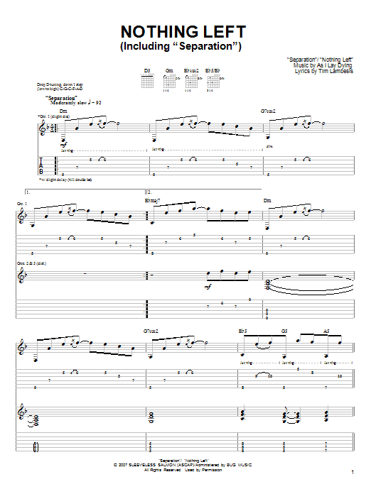 Learn to play As I Lay Dying Nothing Left sheet music for Guitar Tab in minutes. Price: 7.8900$ As I Lay Dying Nothing Left sheet music notes and chords arranged for Guitar Tab