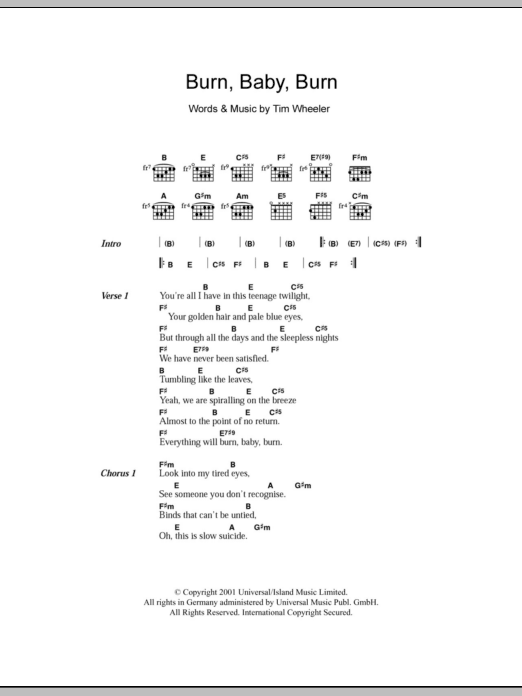 Ash Burn Baby Burn sheet music notes and chords. Download Printable PDF.