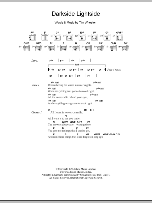 Ash Darkside Lightside sheet music notes and chords arranged for Piano, Vocal & Guitar Chords