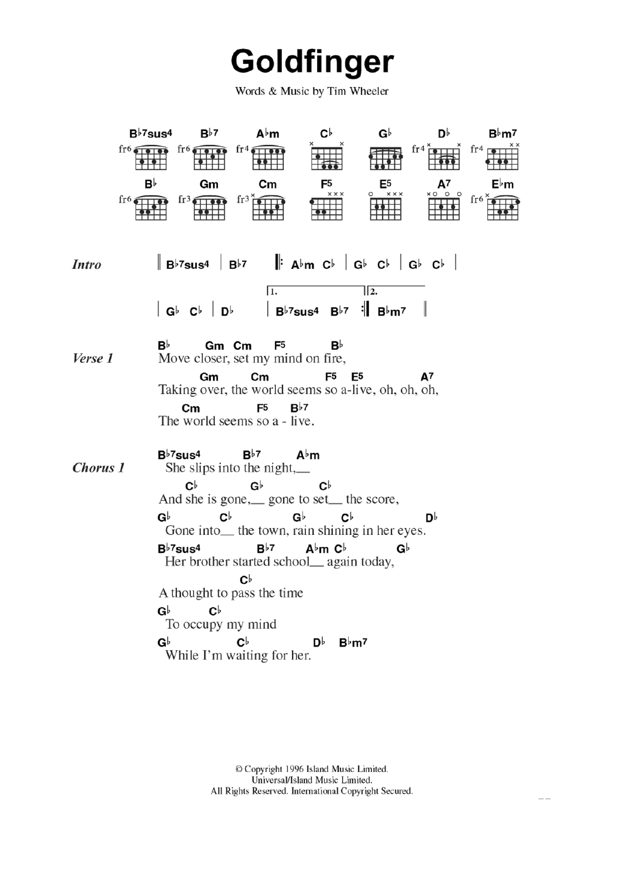 Ash Goldfinger sheet music notes and chords. Download Printable PDF.