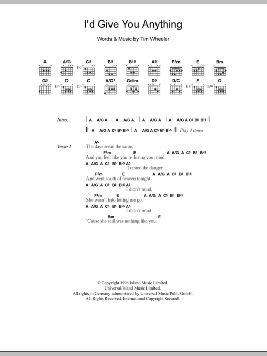 Ash I'd Give You Anything sheet music notes and chords. Download Printable PDF.