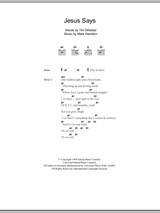 Ash Jesus Says sheet music notes and chords. Download Printable PDF.